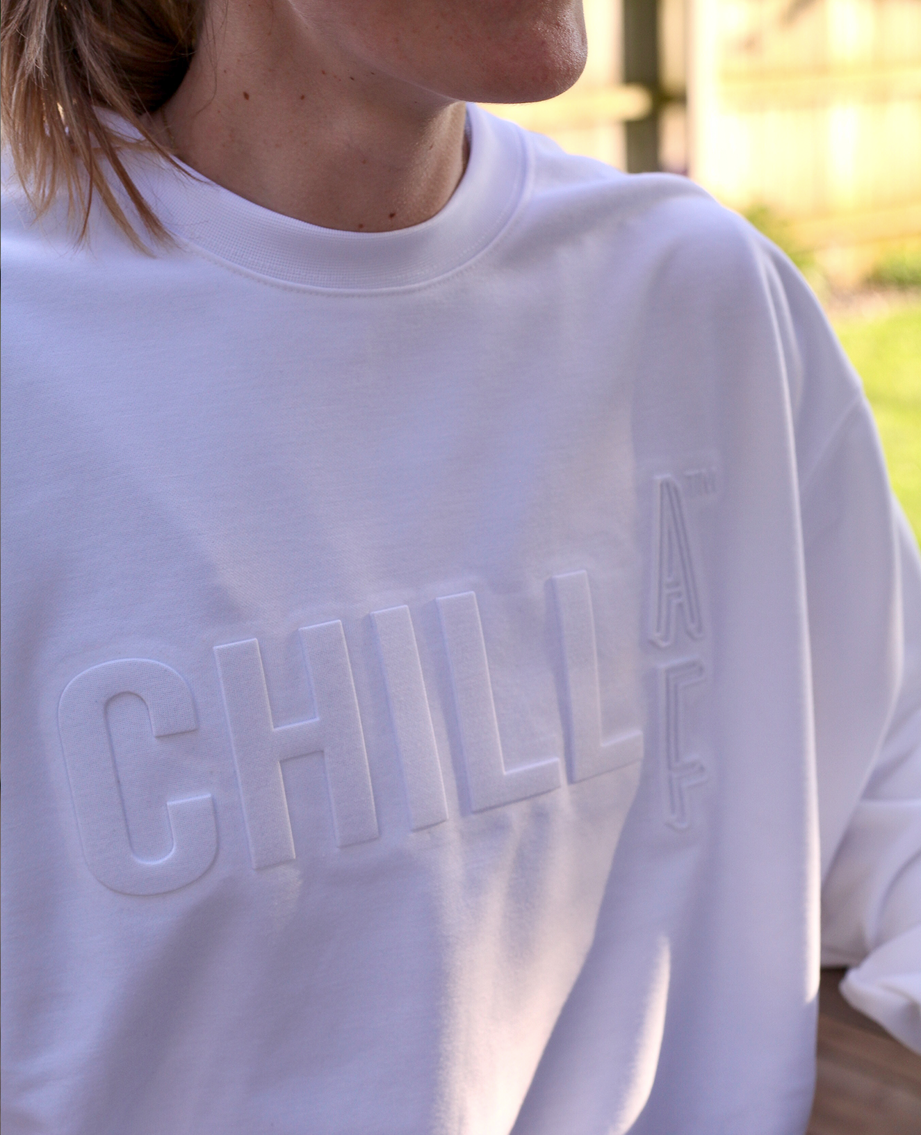 ChillAF Embossed Crewneck | White