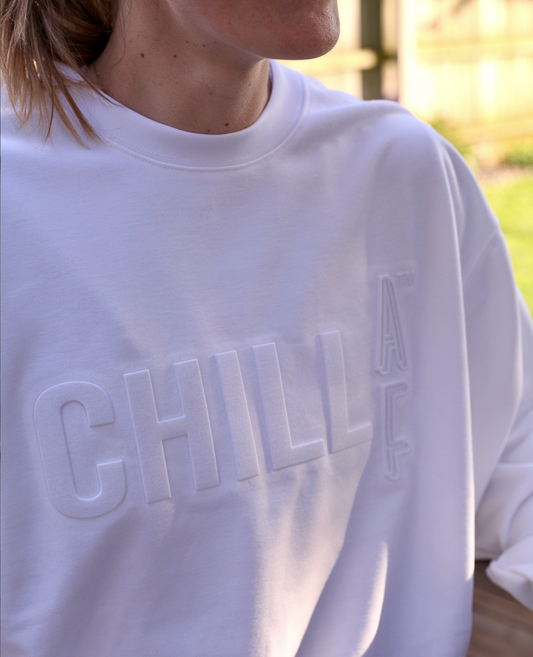 ChillAF Embossed Crewneck | White
