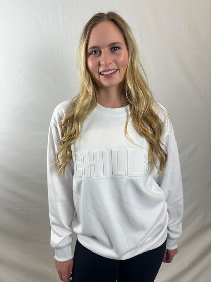 ChillAF Embossed Crewneck | White